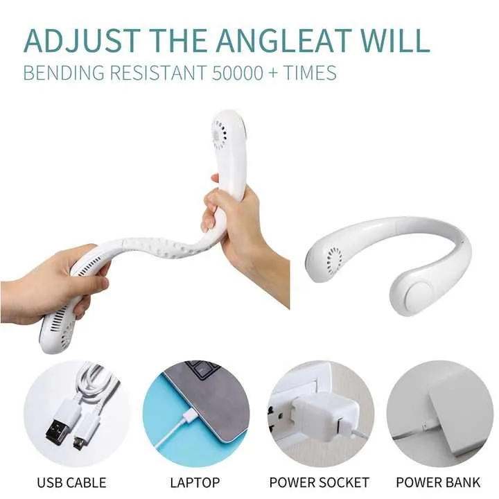 2 Pcs Blue Portable Neck Fan | Hands-Free Personal Fan | Quiet & Adjustable | Ideal for Outdoor & Indoor Use