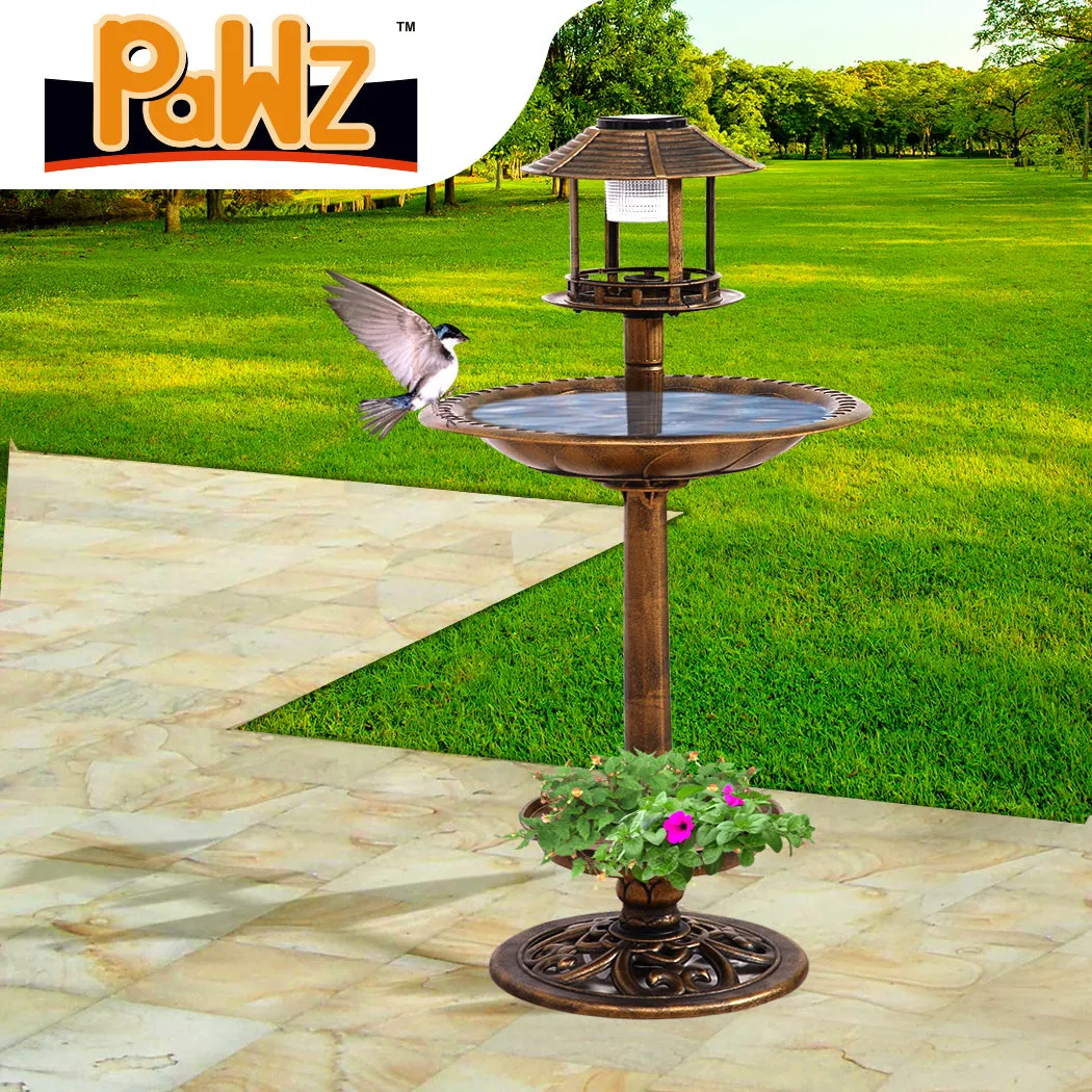 2x Ornamental  Garden Decor Bird Bath Feeding Station Food Feeder Solar Light