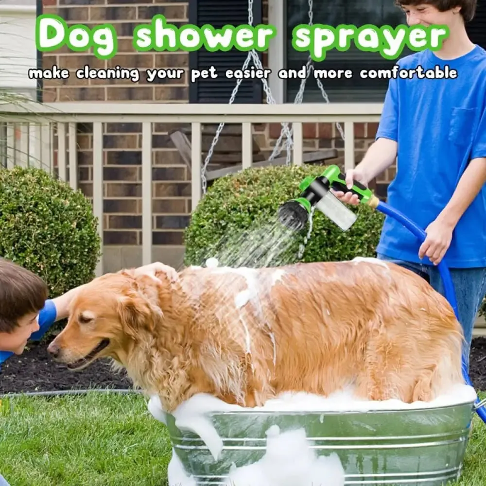 5 Pieces Pet Bathing Tool Set Include Hose Spray Nozzle Livestock Foamer Soap Dispenser Connectors for Dog Bathing