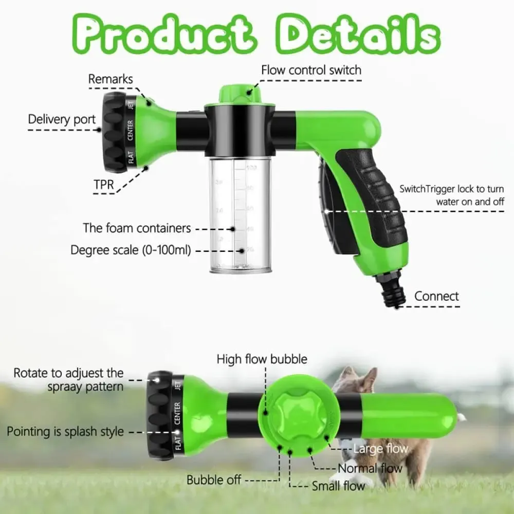 5 Pieces Pet Bathing Tool Set Include Hose Spray Nozzle Livestock Foamer Soap Dispenser Connectors for Dog Bathing