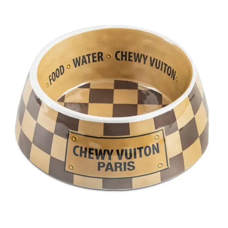 Chewy Vuiton Bowls & Placemat Set Classic Checker or White with Pastels