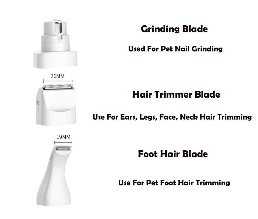 Dog Hair Trimmer & Nail Grinder - 3 in 1 Grooming Tool - USB Rechargeable