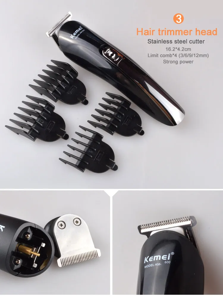 Kemei600 6 in 1 hair trimmer titanium hair clipper electric shaver beard trimmer men styling tools shaving machine cutting