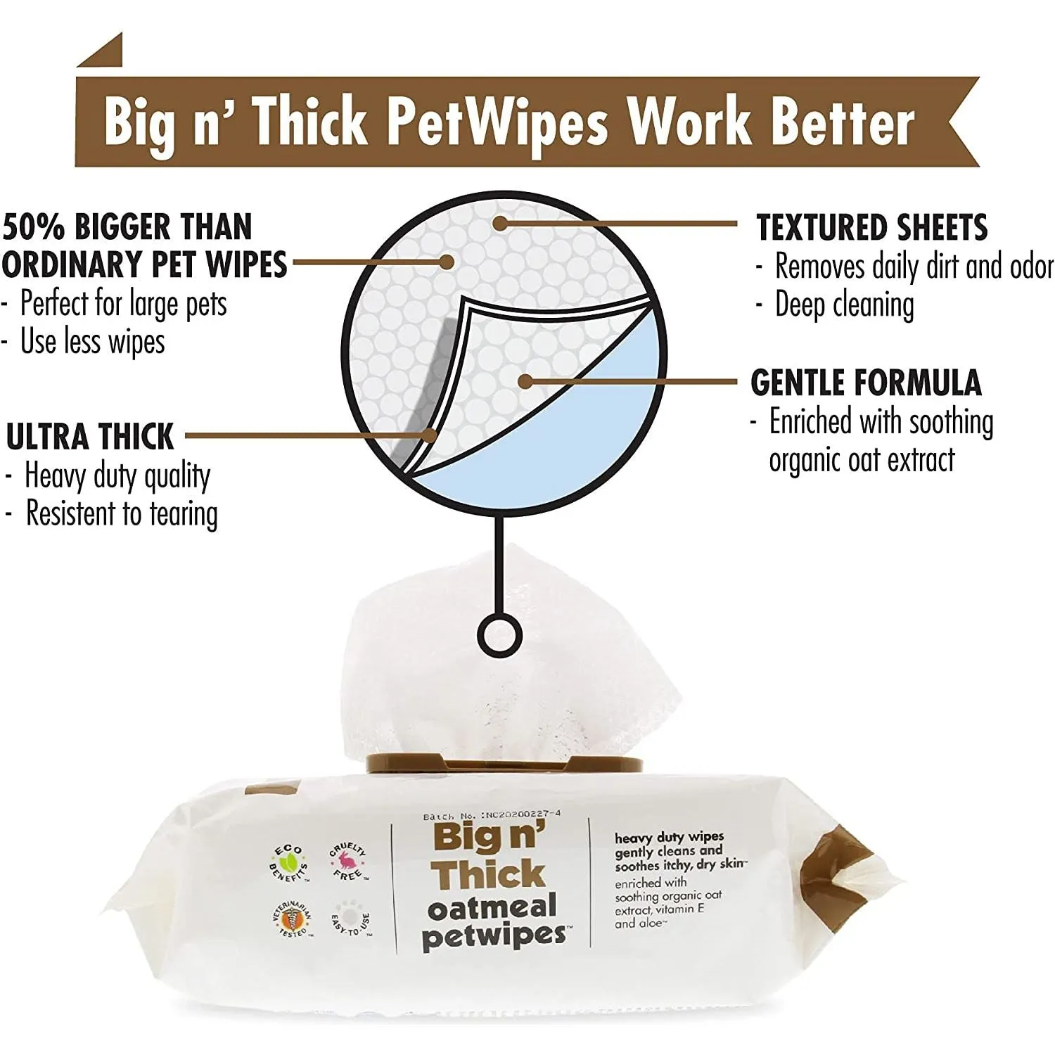 Petkin Big N' Thick Extra Large Oatmeal Pet Wipes 100 Count