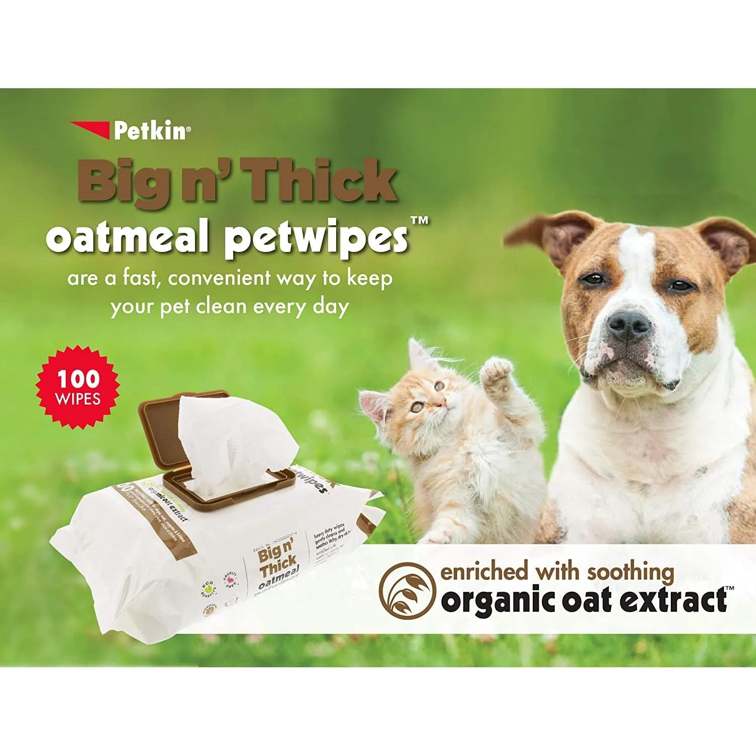 Petkin Big N' Thick Extra Large Oatmeal Pet Wipes 100 Count