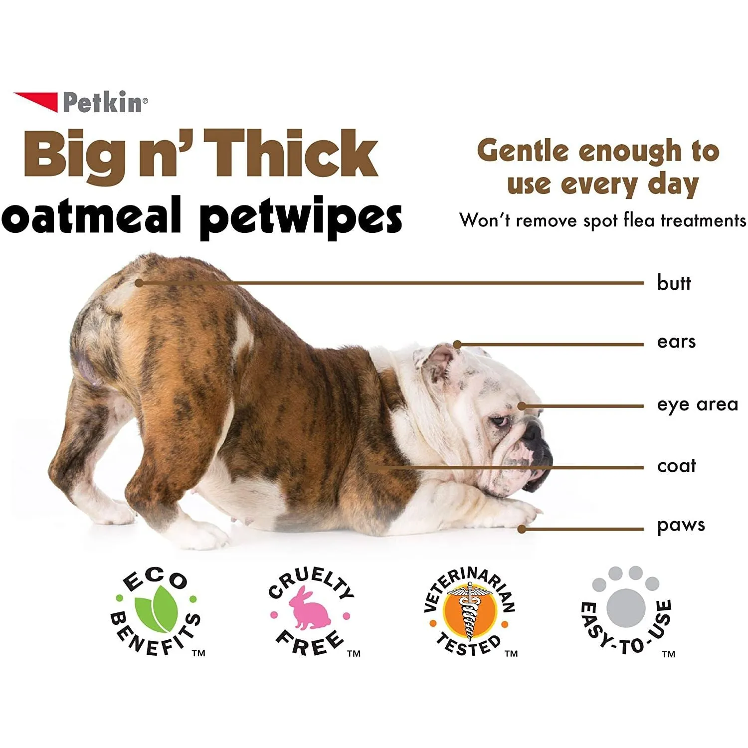 Petkin Big N' Thick Extra Large Oatmeal Pet Wipes 100 Count