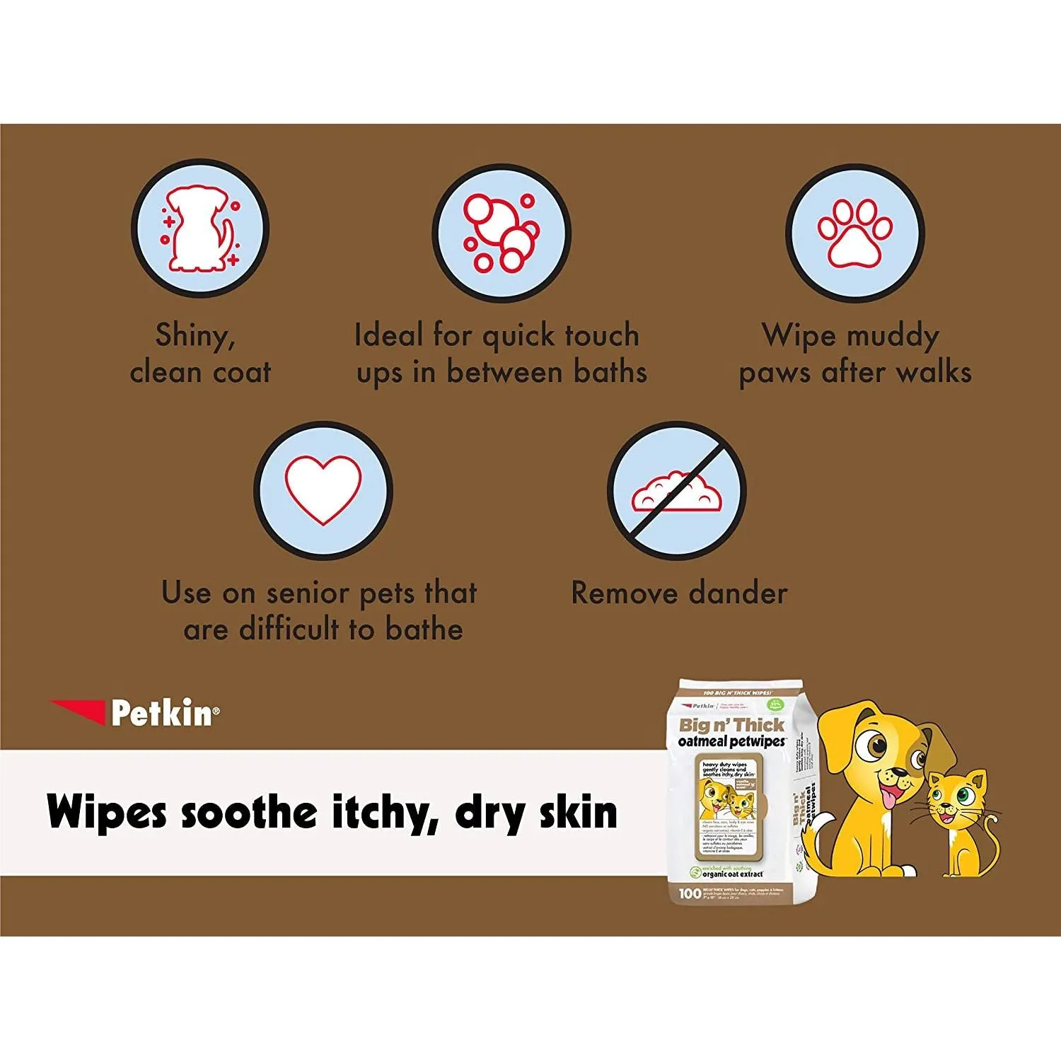Petkin Big N' Thick Extra Large Oatmeal Pet Wipes 100 Count