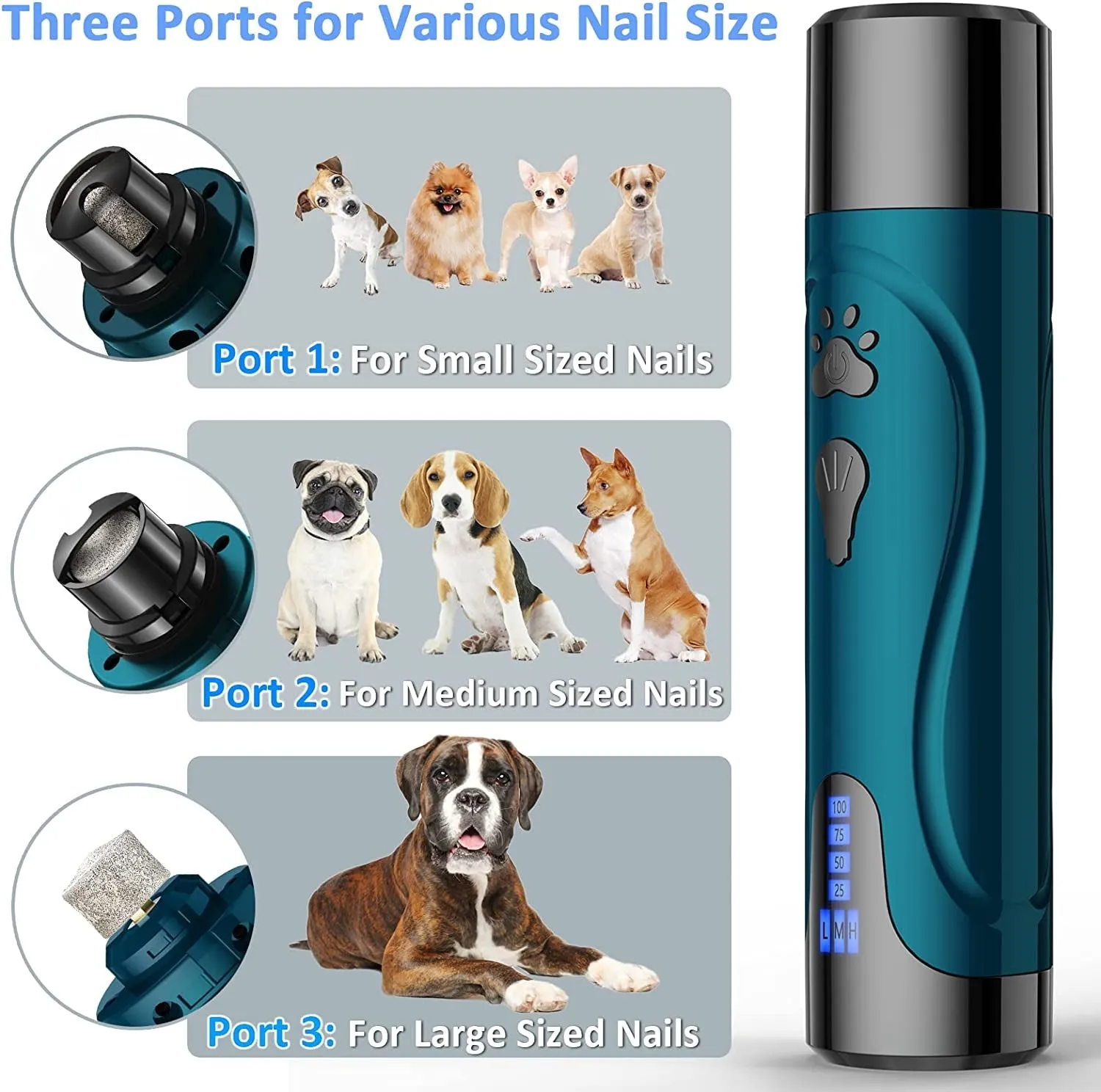 YABIFE Dog Nail Grinder, Dog Nail Trimmers and Clippers Kit, Super Quiet Electric Pet Nail Grinder, Rechargeable, for Small Large Dogs & Cats Toenail & Claw Grooming,3 Speeds, 2 Grinding Wheels
